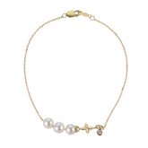 14K Yellow Gold Three Pearl Bracelet with Diamond Dangle